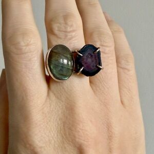 Melissa Joy Manning Labradorite Purple Geode Double Stone Sterling Silver Ring